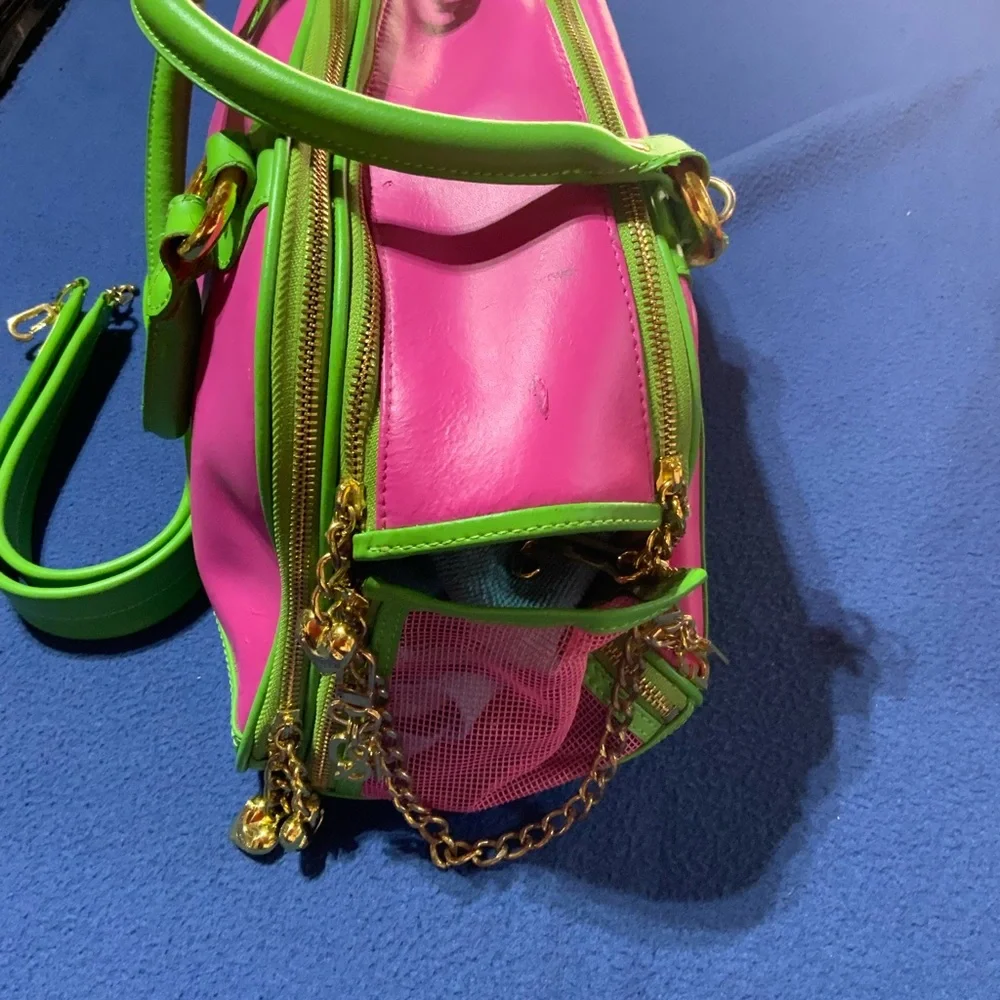 Juicy pink and green small  pet carrier bag with strap preowned